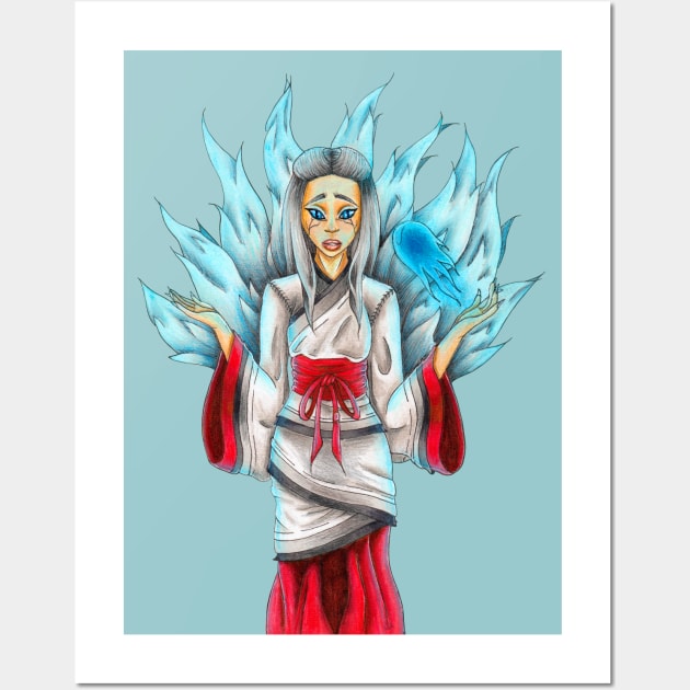 Nine Tails mythological Korean character Wall Art by MB's Workshop